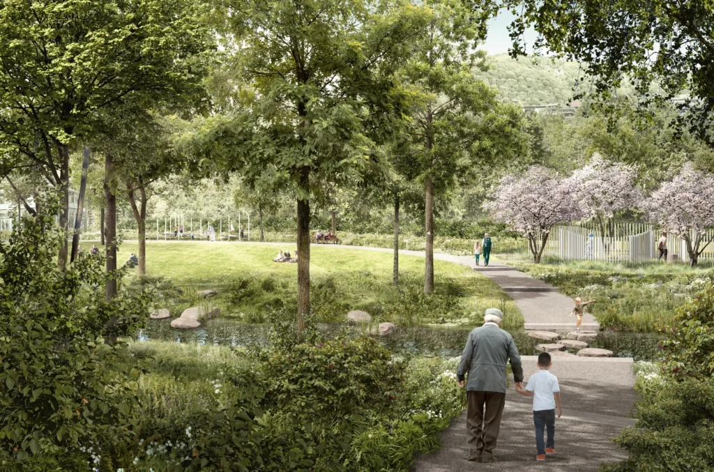 Zukünftiger Bereich im ehemaligen Ritzgelände entlang des alten Kanals mit Wandelgang