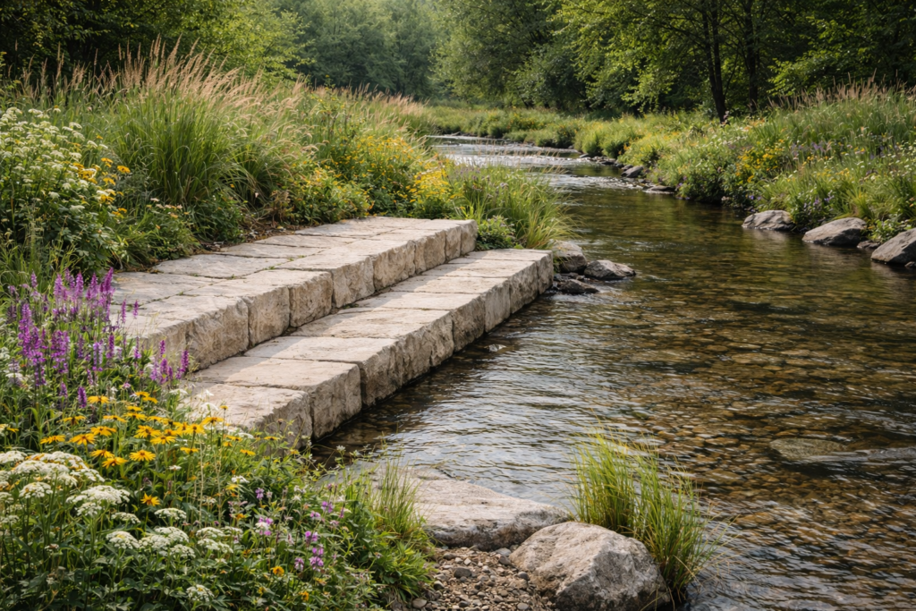 Sitzstufen entlang der Erms im Kurpark